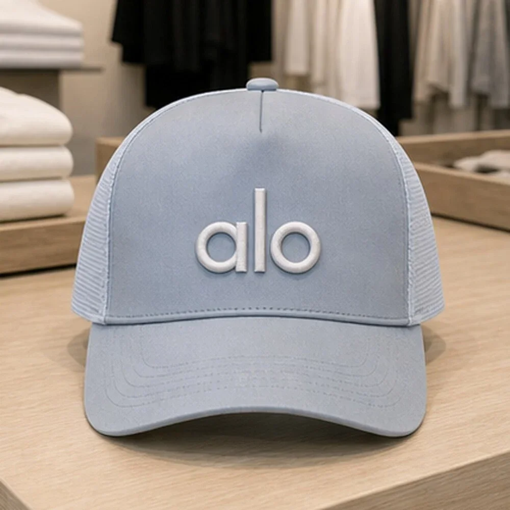 ALO Yoga Mist Blue Gray Golf Mesh Trucker Cap Hat Sporty